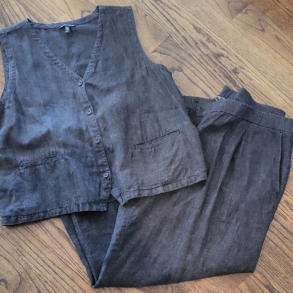 Eileen Fisher Charcoal Linen Vest and Pants Set - Picture 10 of 14
